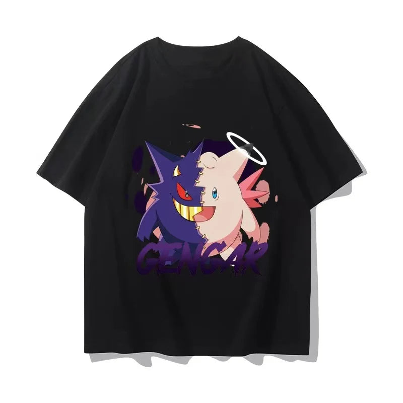 （Miniso) Pokemon Anime Gengar Clefable Summer Cute Art Style Short Sleeved Loose Clothes Women Tshirts Trend Fashion Cartoon Top