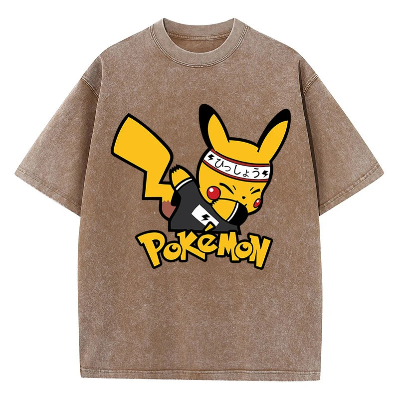 Japanese Anime Pikachu Womans Tee Shirt Summer American Retro Cotton Casual T Shirt Korean Soft High-Quality T Shirts Tops