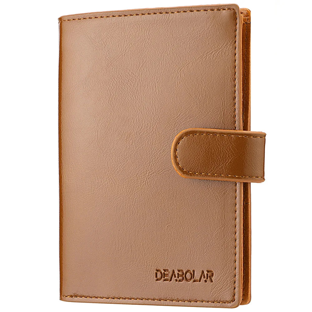 High Capacity Men's Passport Leather Wallet Multiple Card Slots and A Clear ID Window Vintage Business Card Bag - Tamnz