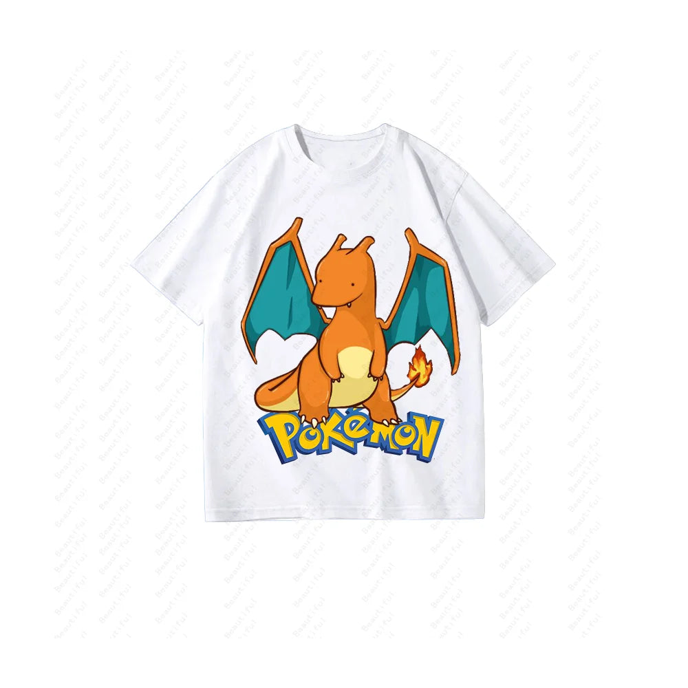 （Miniso）Pokemon Charizard Short Sleeve Summer Men Women Couples Cotton Cute T-Shirt Short Sleeve Cotton Y2K Style Women T-shirts