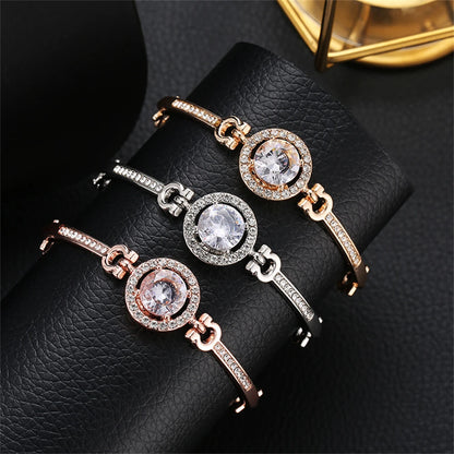 Luxury Clear Crystals Zircon Bracelet Summer Women Adjustable Round Gemstone Bangle Bracelet Party Jewelry Valentine's Day Gift - TaMNz