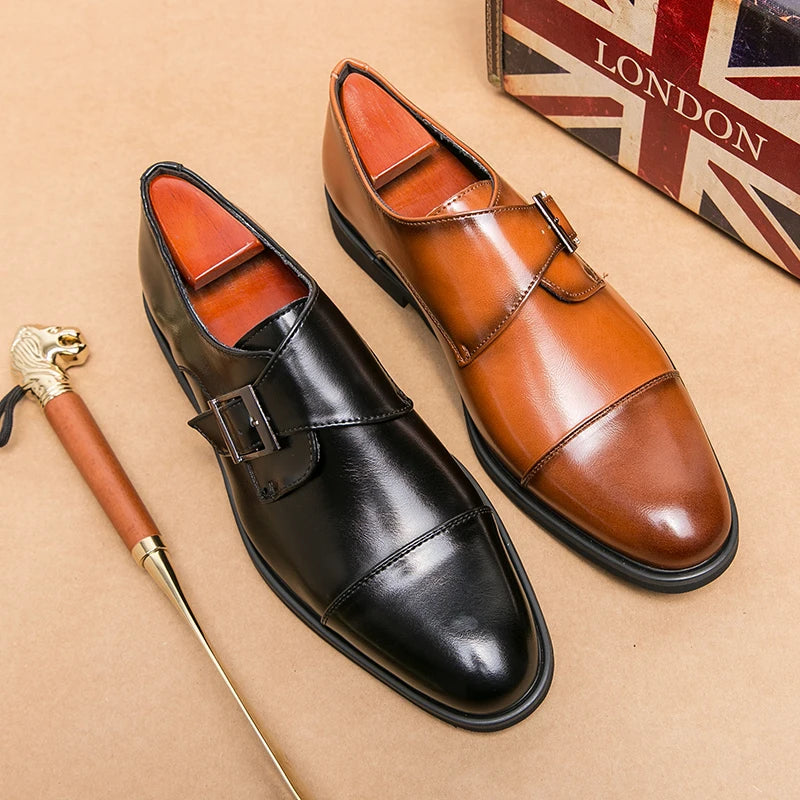 Retro Luxury Pointed Toe Black Flats Slip On Office Casual Mens Shoe Non-Slip Zapatos Hombre