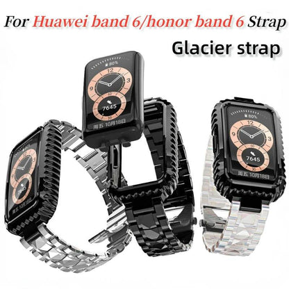 Glacier strap For Huawei Band 6/honor Band 6 Electroplated PC one piece strap silicone case for Huawei band 6 pro bracelet belt - Tamnz