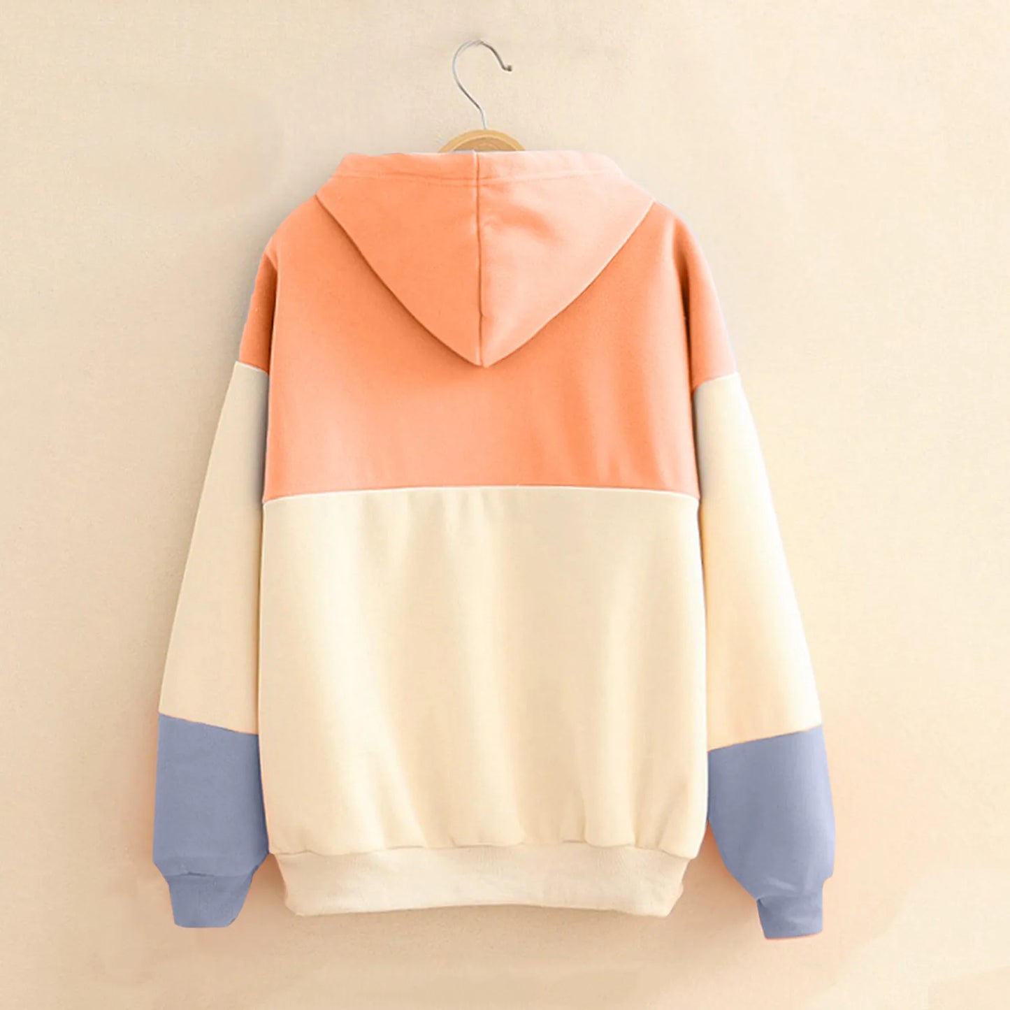 Long Patchwork Sleeve Sweatshirt Women Tops Print Fashion Splice Casual Women's Hoodies Sweatshirts Fleece Hooded Jacket Women