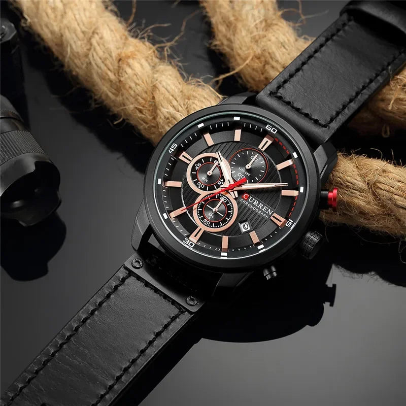 CURREN Men Watch Top Brand Luxury Chronograph Auto Date Waterproof Sport Male Clock Leather Military Original Wristwatch 8291