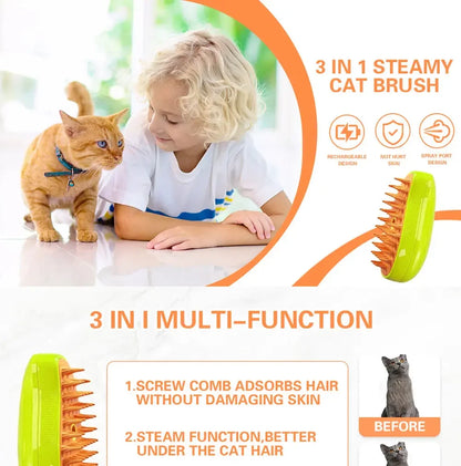 Steamy Dog Brush Electric Spray Cat Hair Brush 3 in1 Dog Steamer Brush for Massage Pet Grooming Removing Tangled and Loose Hair