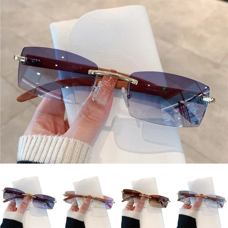 Rectangle Fashion Rimless Sunglasses Frameless Retro Vintage Trendy - TaMNz