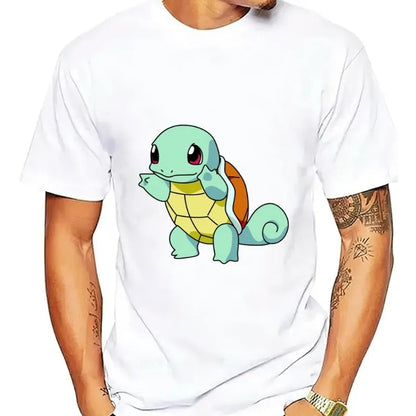 MINISO P-Pokemon S-Squirtle T Shirt Men Couple Combination Women Clothes Short Sleeve Collar Fashion Cotto