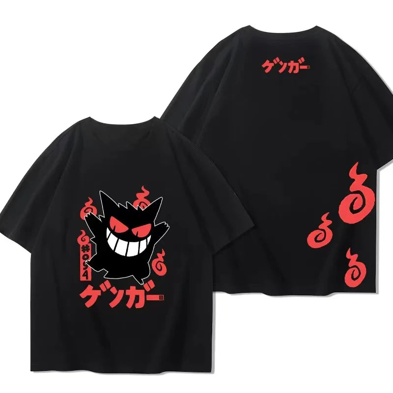 （Miniso) Pokemon Anime Gengar Jump Summer Cute Art Style Short Sleeved Loose Clothes Women Tshirts Trend Fashion Cartoon Tops