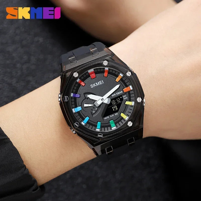 SKMEI Waterproof Men Watch Countdown Stopwatch Led Light Electronic Movement Wristwatch 5Alarm Clock 2 Time Digital Watches 2100 - TaMNz