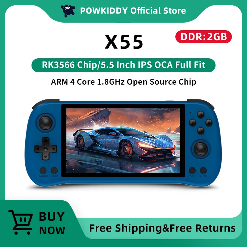 POWKIDDY X55 5.5 INCH 1280*720 IPS Screen RK3566 Handheld Game Console Open-Source Retro Console Children's gifts