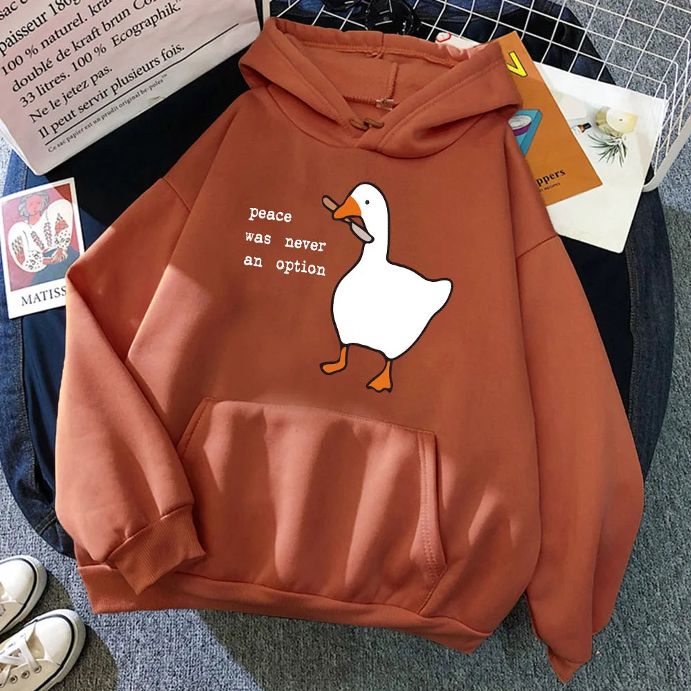 Peace Was Never An Option Goose Printing Mens Hoodies Cute Casual Pullover Creativity Pocket Warm Pullovers Fashion Male Hoody - TaMNz