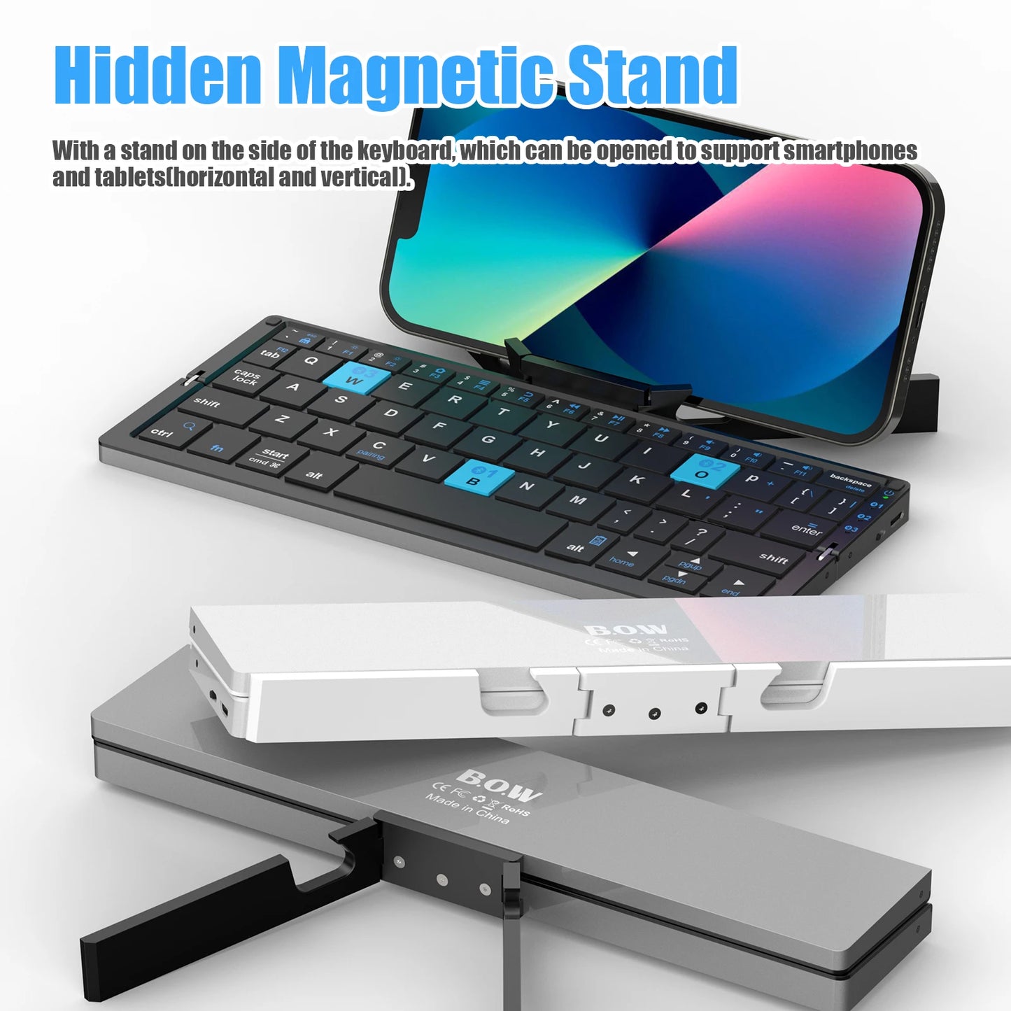 Folding Mini Wireless BT Keyboard With Magnetic Stand Aluminum Alloy Keypad For iPad iPhones Samsung Tablet Rechargeable Keypad - Tamnz