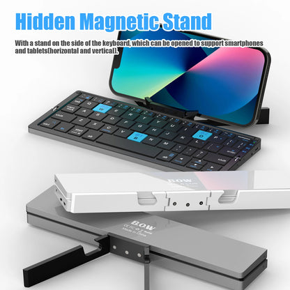 Folding Mini Wireless BT Keyboard With Magnetic Stand Aluminum Alloy Keypad For iPad iPhones Samsung Tablet Rechargeable Keypad