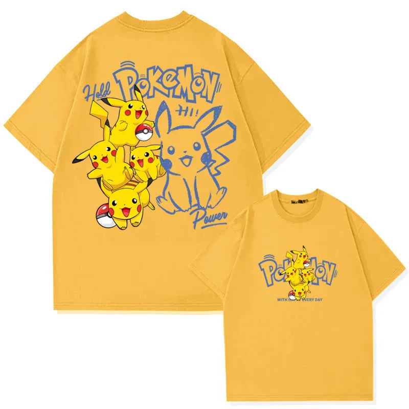 Anime Manga Pikachu Graphic Men's T-Shirt Summer Cartoon Anime Pokemon Cotton Short Sleeve Unisex T Shirt Harajuku Tops Clothing