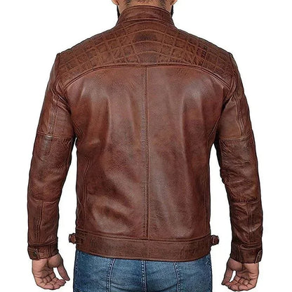 Plus Size Jacket S-5XL Men's Autumn Winter Leather Jacket Casual Stand Collar Motorcycle Biker Coat Zip Up Outwear - Tamnz