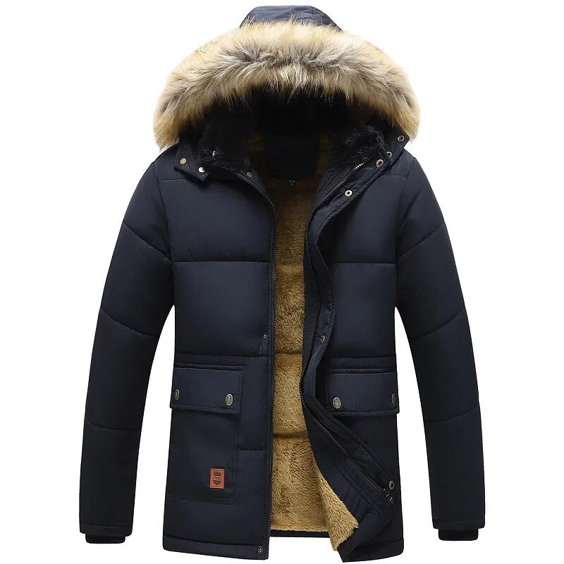 Men Warm Parkas 2023 Winter New Windproof Fleece Thick Jacket Coat Men Fashion Hooded Fur Collar Jacket Classic Casual Parka Men - TaMNz