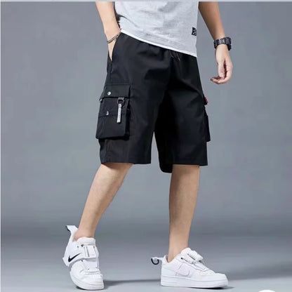 Workwear shorts, men's multiple pockets, medium shorts, summer thin loose cropped pants