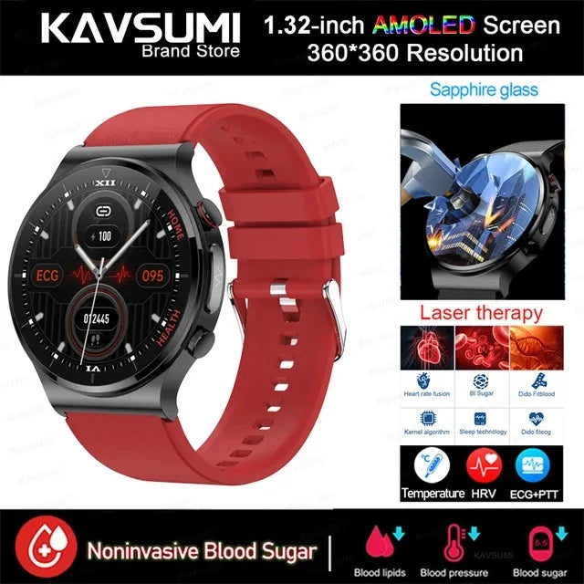 Blood Sugar Smartwatch ECG PPG Heart Rate Laser Treatment Sapphire Glass - Tamnz