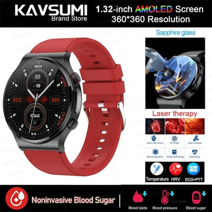 Blood Sugar Smartwatch ECG PPG Heart Rate Laser Treatment Sapphire Glass - Tamnz