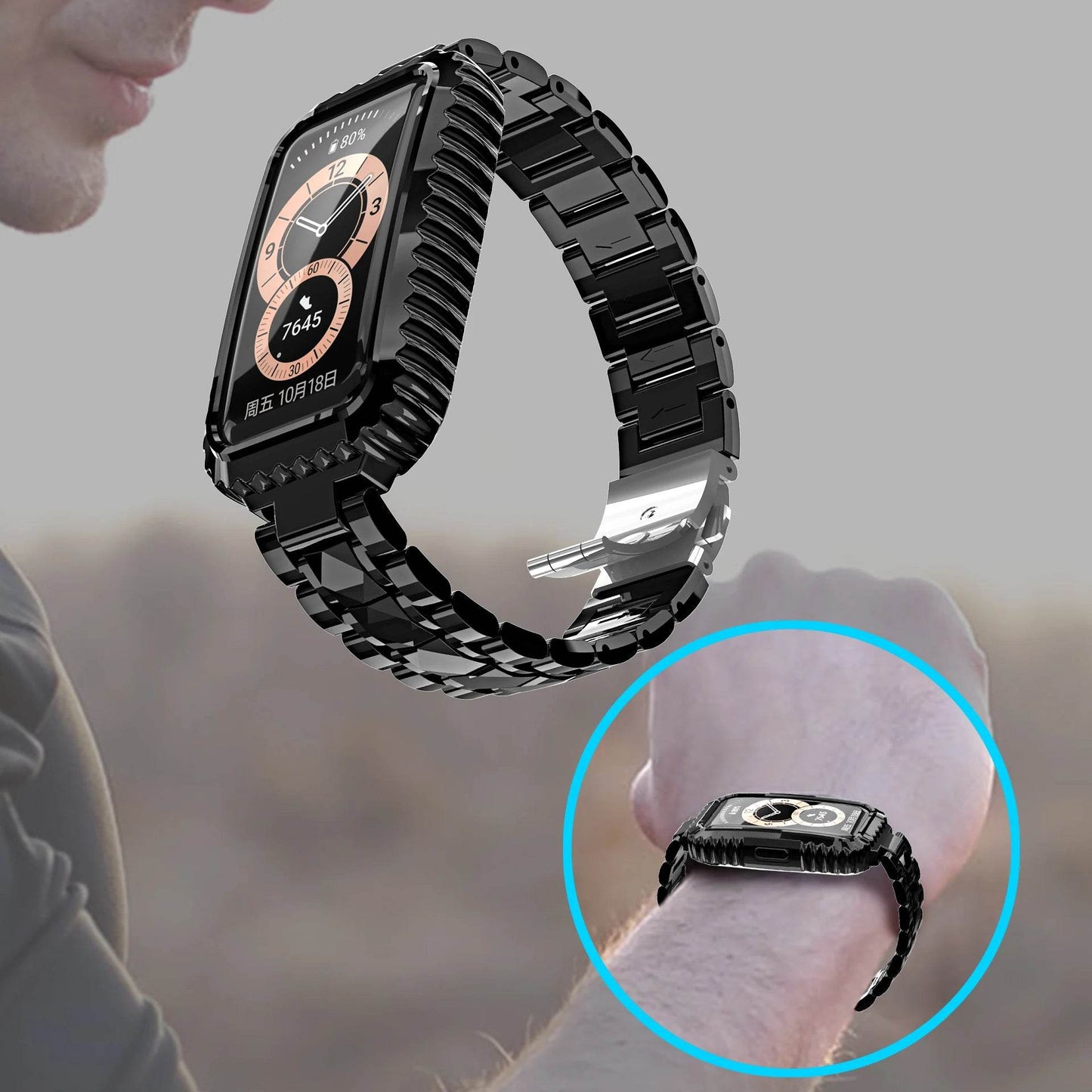 Glacier strap For Huawei Band 6/honor Band 6 Electroplated PC one piece strap silicone case for Huawei band 6 pro bracelet belt - Tamnz