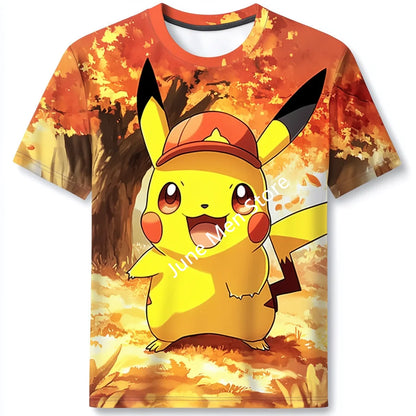 (Uniqlo）Pokemon Cute Pikachu 3D Men T-Shirt Cute Pikachu Funny Japanese Anime Funny T Shirts Men Women Tshirt Top Men Clothing