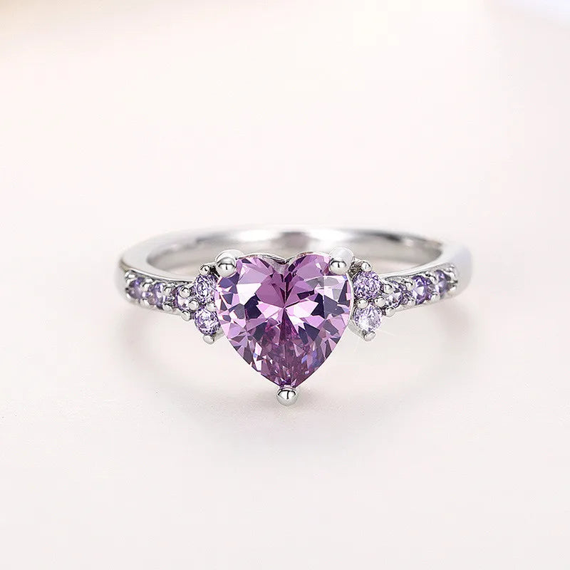 925 Sterling Silver Purple Love Rings New Fashion Jewelry for Women Wedding Engagement Party Temperament Female Accessories Gift