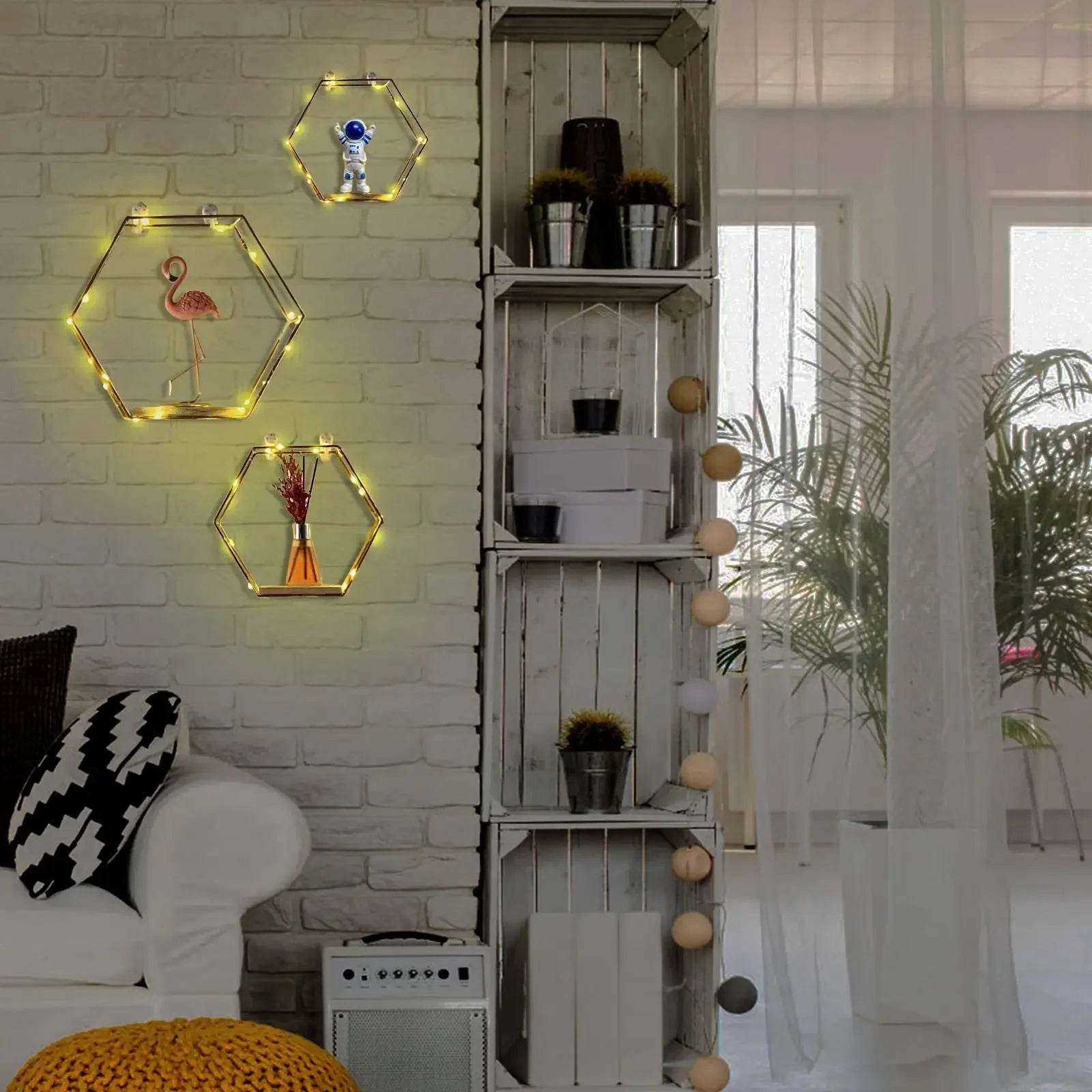 Floating Wall Shelf Sundries Storage Holder Living Room Home Decoration Wall Mounted Hexagon Shelf Handicraft Display Rack - Tamnz