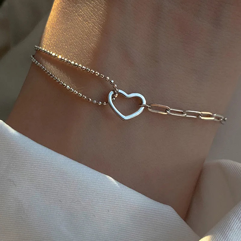 Luxury Fashion Double Love Heart Hollow Round Beads Bracelet for Women Adjustable Bracelet Romantic Wedding Party Jewelry Gift - TaMNz