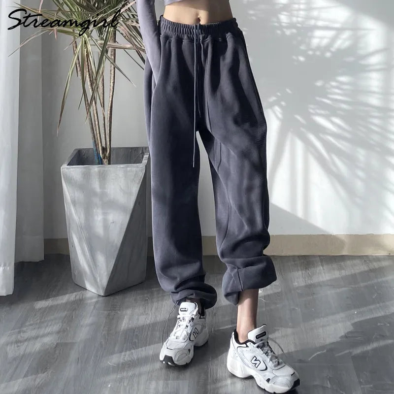 Gray Sweatpants Women 2023 Autumn Oversize Khaki Women Pants High Waist Women's Joggers Loose Women's Sports Pants Sweatpants - TaMNz