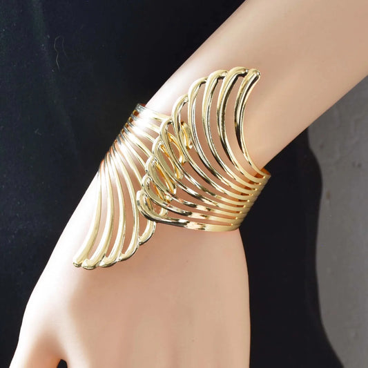 Hollow Wings Feather Wide Cuff Bracelets & Bangles For Women Men Gold Silver Color Alloy Open Big Male Female Bangle Jewelry