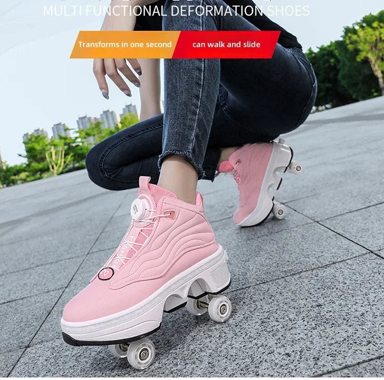 4 Wheel  Roller Skate Shoes For Girls Fashion Shoes With Wheels Women's Adjustable Rolling Skates Shoe Sneakers With Wheels