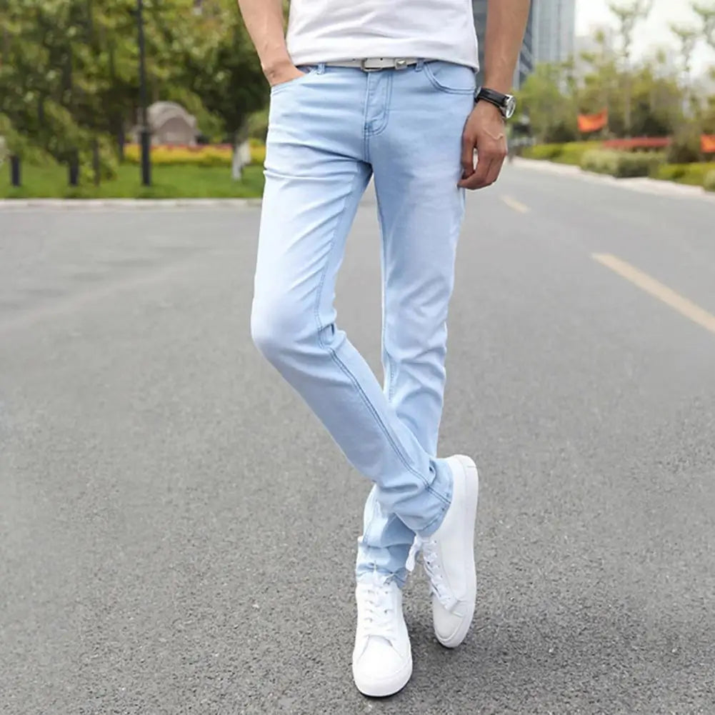 Men Jeans Stretchy Straight Leg Versatile Teenager Slim Fit Pencil Jeans Pencil Jeans Streetwear - TaMNz