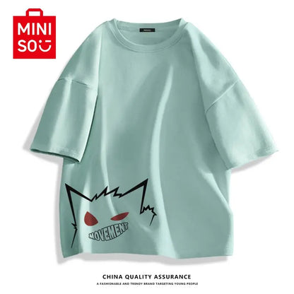 MINISO Women's Short Sleeve T-shirt Summer New Cotton Print Comfortable Casual Little Devil White T-shirt Pokemon