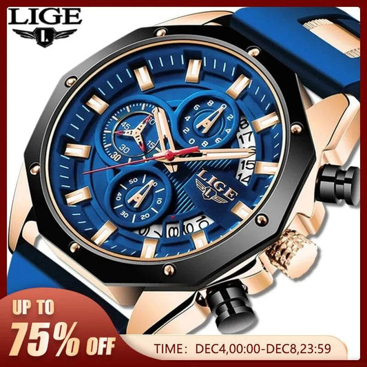 LIGE Fashion Men Watches Top Brand Luxury Silicone Sport Watch Men Quartz Date Clock Waterproof Wristwatch Chronograph Clock Man - Tamnz