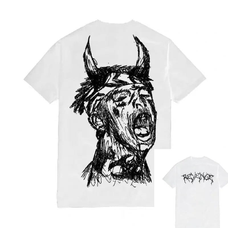 Revenge Ski Mask The Slump God Horned devil howls short-sleeved men's and women's T-shirts harajuku  pokemon  y2k  t shirt