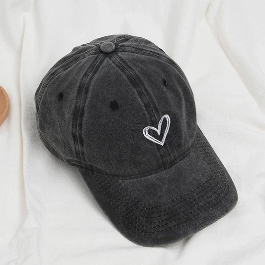 Spring/SummerHat Female Embroidered Peach Heart Wash Denim Baseball Hat Casual Korean Version Thin Couple Soft Top Duck Hat Male