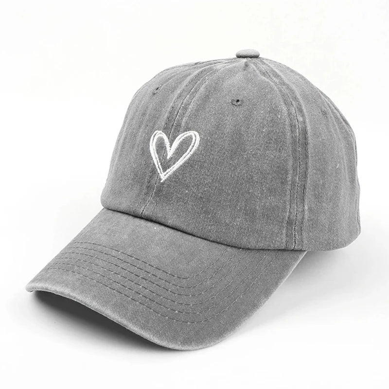 Spring/SummerHat Female Embroidered Peach Heart Wash Denim Baseball Hat Casual Korean Version Thin Couple Soft Top Duck Hat Male