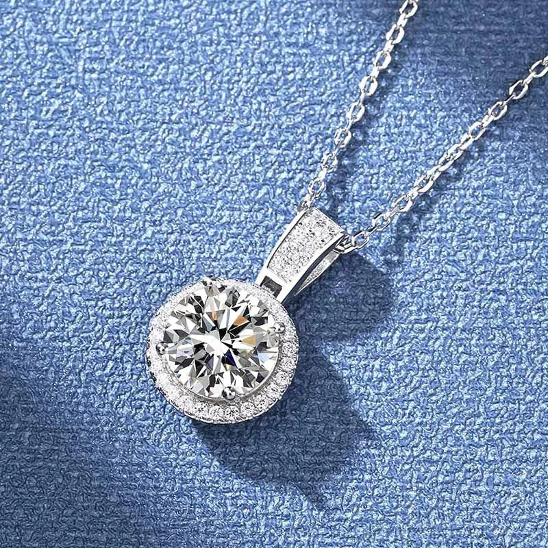 NeeTim 2Carat Moissanite Necklace For Women 100% Sterling S925 Silver With White Gold Plated Lab Diamond Jewelry Wedding Pendant