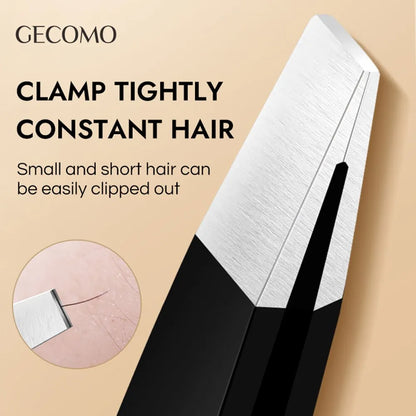 GECOMO Stainless Steel Black Eyebrow Tweezer with Slant and Flat Point Beauty Tools for Eyebrows & Ingrown Hair Removal - TaMNz