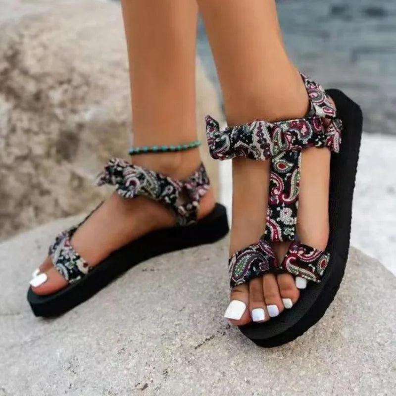 Summer large size women's sandals new sponge bottom open toe cloth bow shoes women shoes sandals