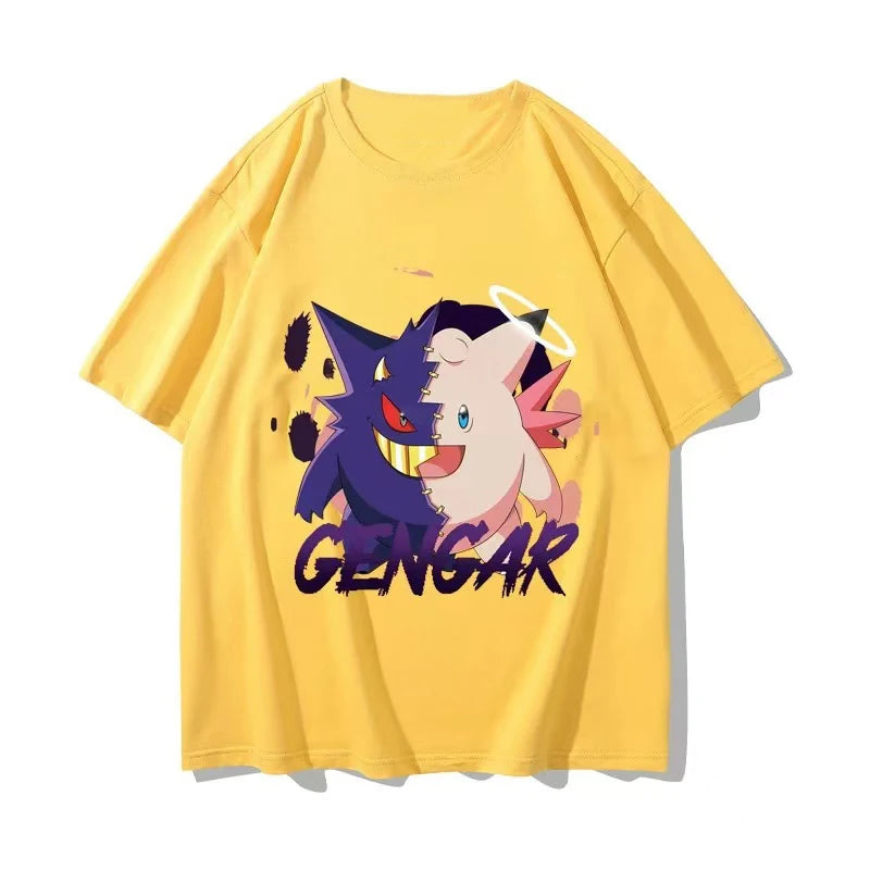 （Miniso) Pokemon Anime Gengar Clefable Summer Cute Art Style Short Sleeved Loose Clothes Women Tshirts Trend Fashion Cartoon Top