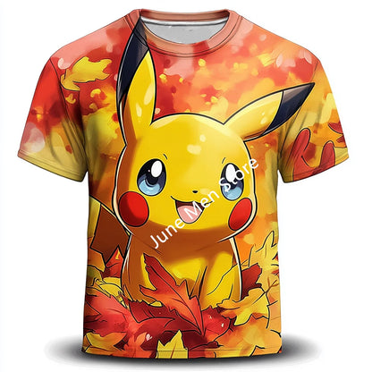 (Uniqlo）Pokemon Cute Pikachu 3D Men T-Shirt Cute Pikachu Funny Japanese Anime Funny T Shirts Men Women Tshirt Top Men Clothing