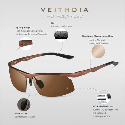 Sunglasses Aluminum Men Polarized UV400 Lens Rectangle Rimless Driving Fishing Sun Glasses Sports Eyewear - TaMNz