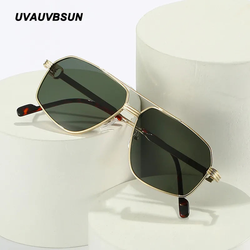 Double Beam HD Sunglasses Retro Metal Frame Irregular Riding UV400 - TaMNz