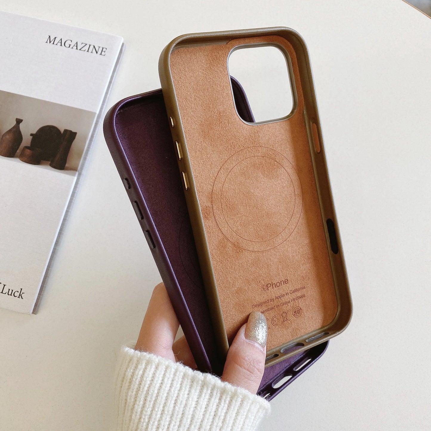 Original leather with camera shutter button, suitable for iPhone 16 Pro Max 16 Plus protective case wireless charging magnetic