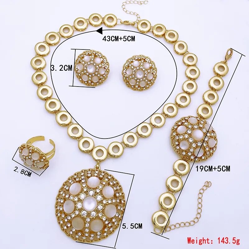 Italian 18K Gold Plated Jewelry Sets For Women Blue Opal Jewelry Necklace Set ensemble de bijoux de dubaï - TaMNz
