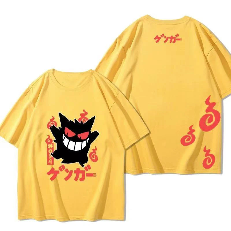 （Miniso) Pokemon Anime Gengar Jump Summer Cute Art Style Short Sleeved Loose Clothes Women Tshirts Trend Fashion Cartoon Tops