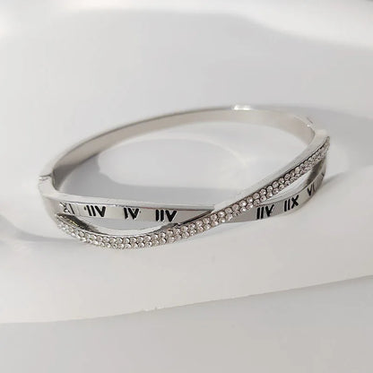 Creative Retro Simple Crystal Heart Shaped Bracelet Gold Silver Color Bracelet For Women Open Bracelets Luxury Jewelry Gifts - TaMNz