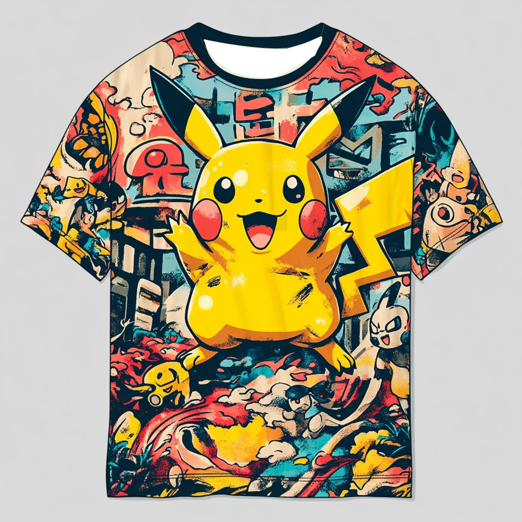 (MINISO)Fashion Kid Anime Pokemon T Shirt 3D MenTshirt Children T-shirt Summer Pikachu Oversized T-shirt For Men Clothing Tshirt